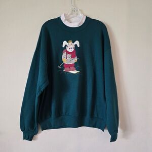 Vintage Gopher Sport Green Rabbit Grandma Sweater 90s  Size XL‎ Y2K